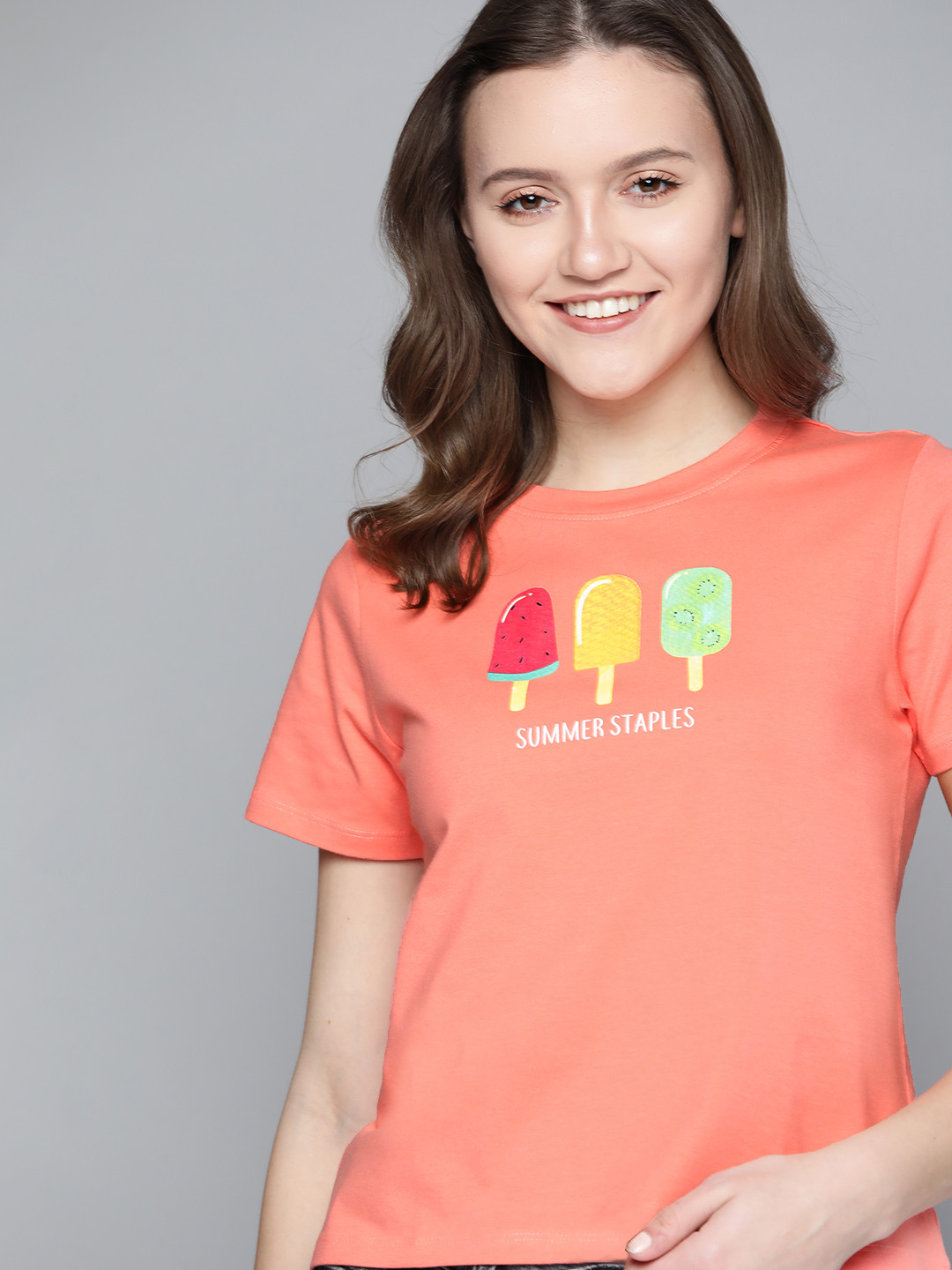 

Mast & Harbour Women Peach-Coloured Graphic Printed T-shirt