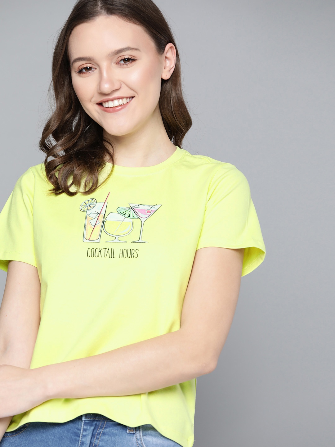 

Mast & Harbour Women Lime Green Graphic Printed T-shirt