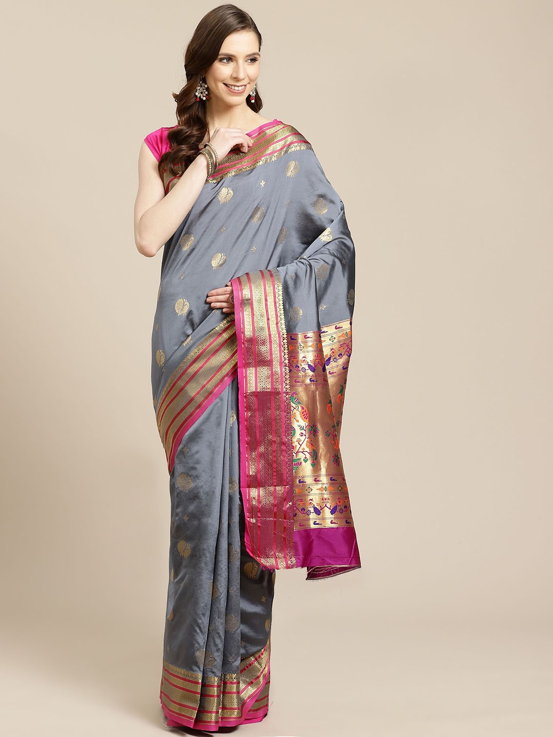 

SHOPGARB Grey & Golden Woven Design Banarasi Saree