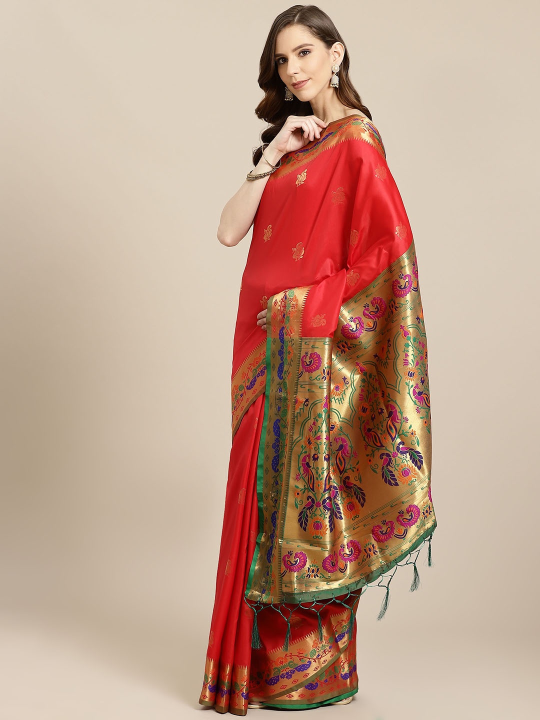 

SHOPGARB Red & Golden Woven Design Banarasi Celebrity Saree