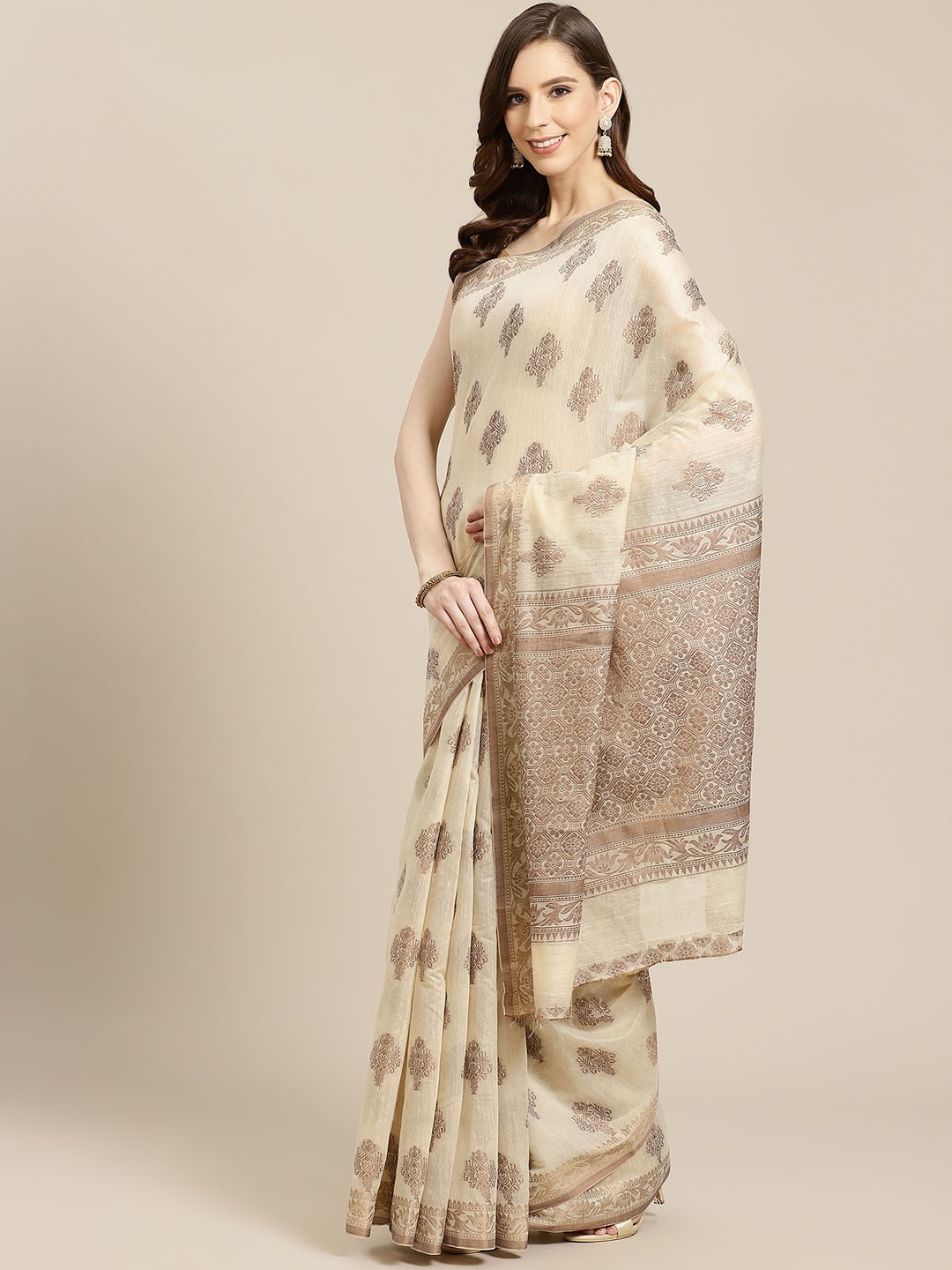 

SHOPGARB Beige & Brown Woven Design Banarasi Celebrity Saree