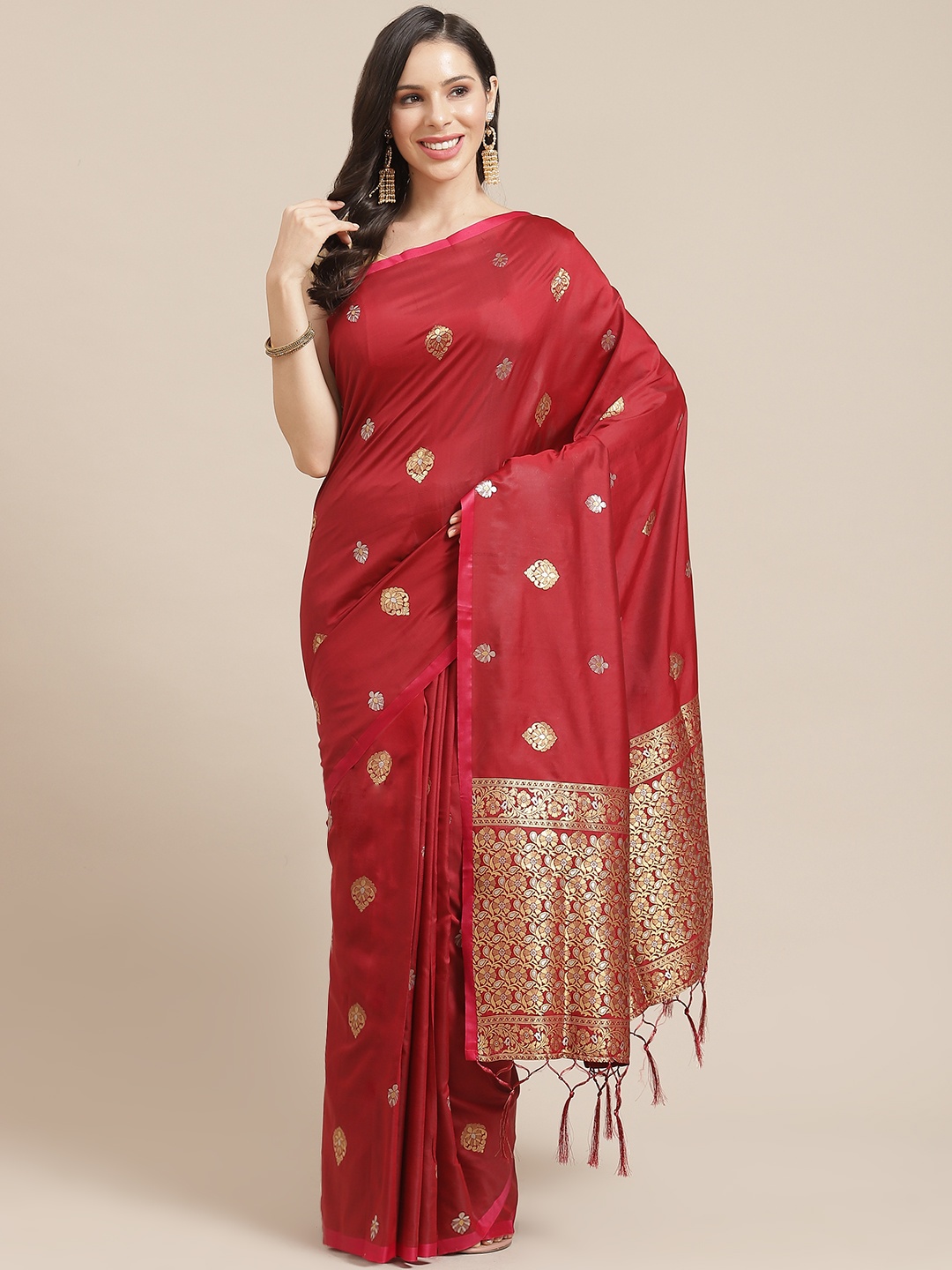 

SHOPGARB Maroon & Golden Silk Cotton Woven Design Banarasi Saree