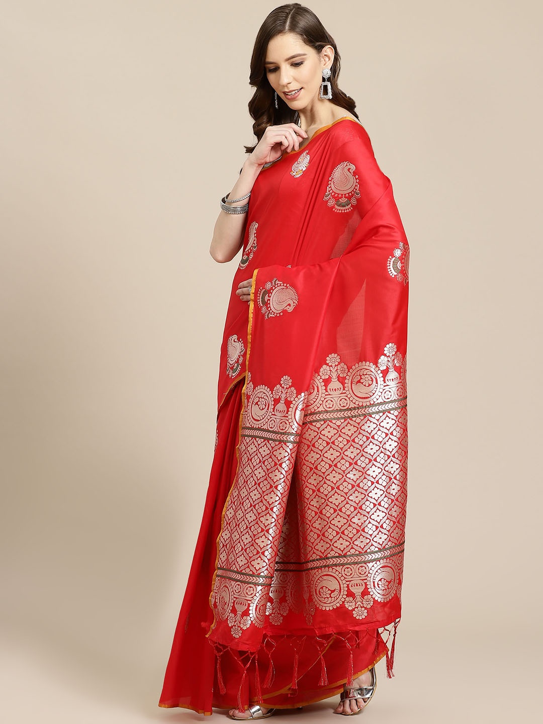 

SHOPGARB Red & Golden Woven Design Banarasi Saree