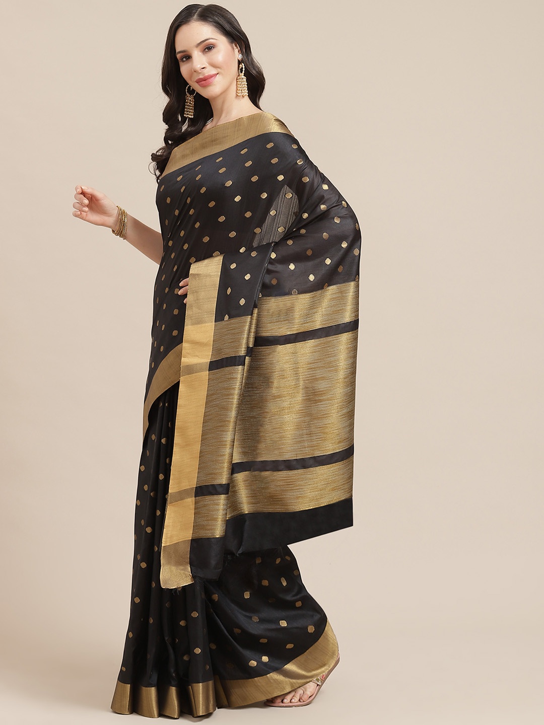 

SHOPGARB Black & Golden Polka Dot Woven Design Celebrity Banarasi Saree