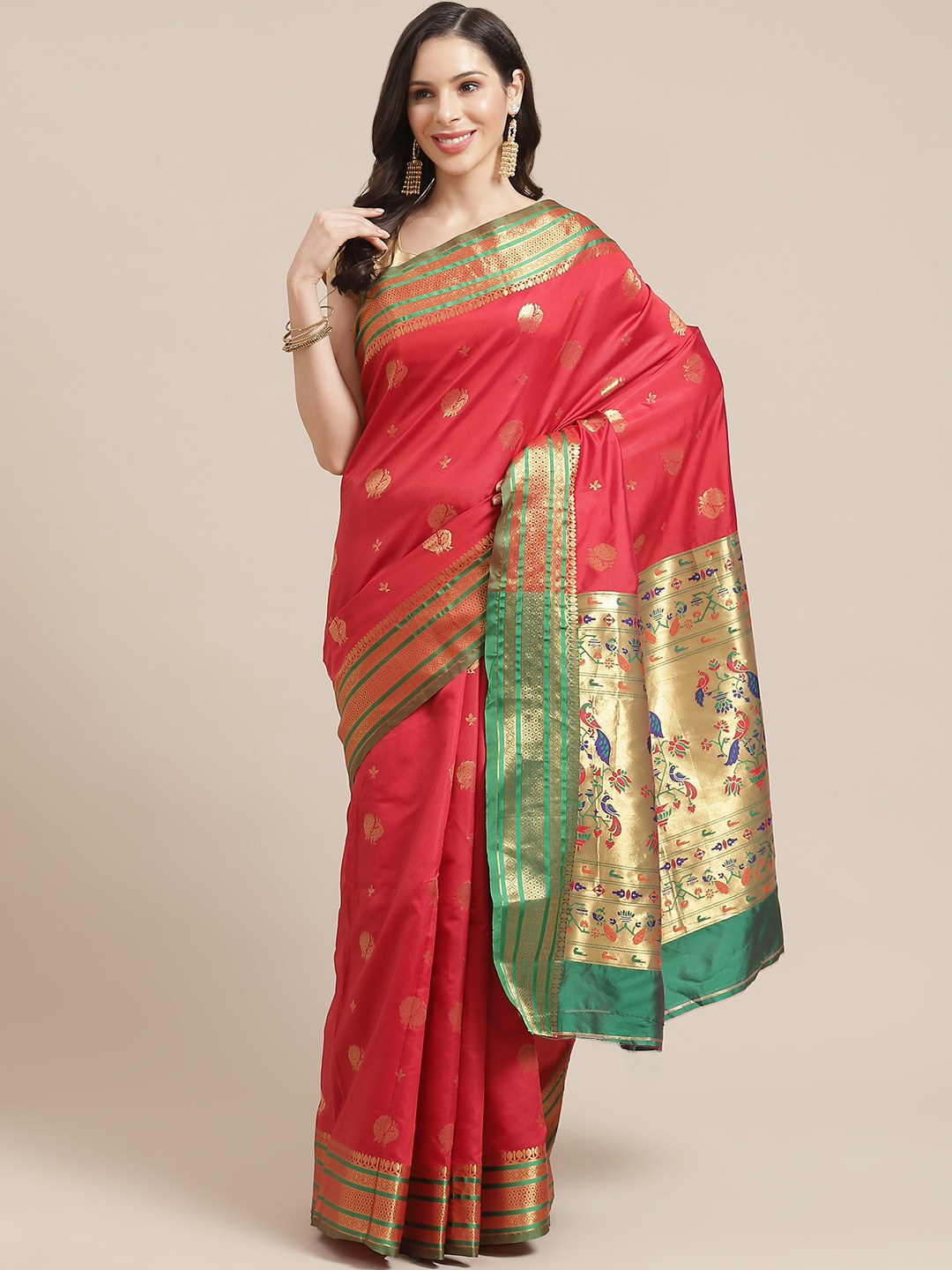 

SHOPGARB Red & Golden Silk Cotton Woven Design Banarasi Saree