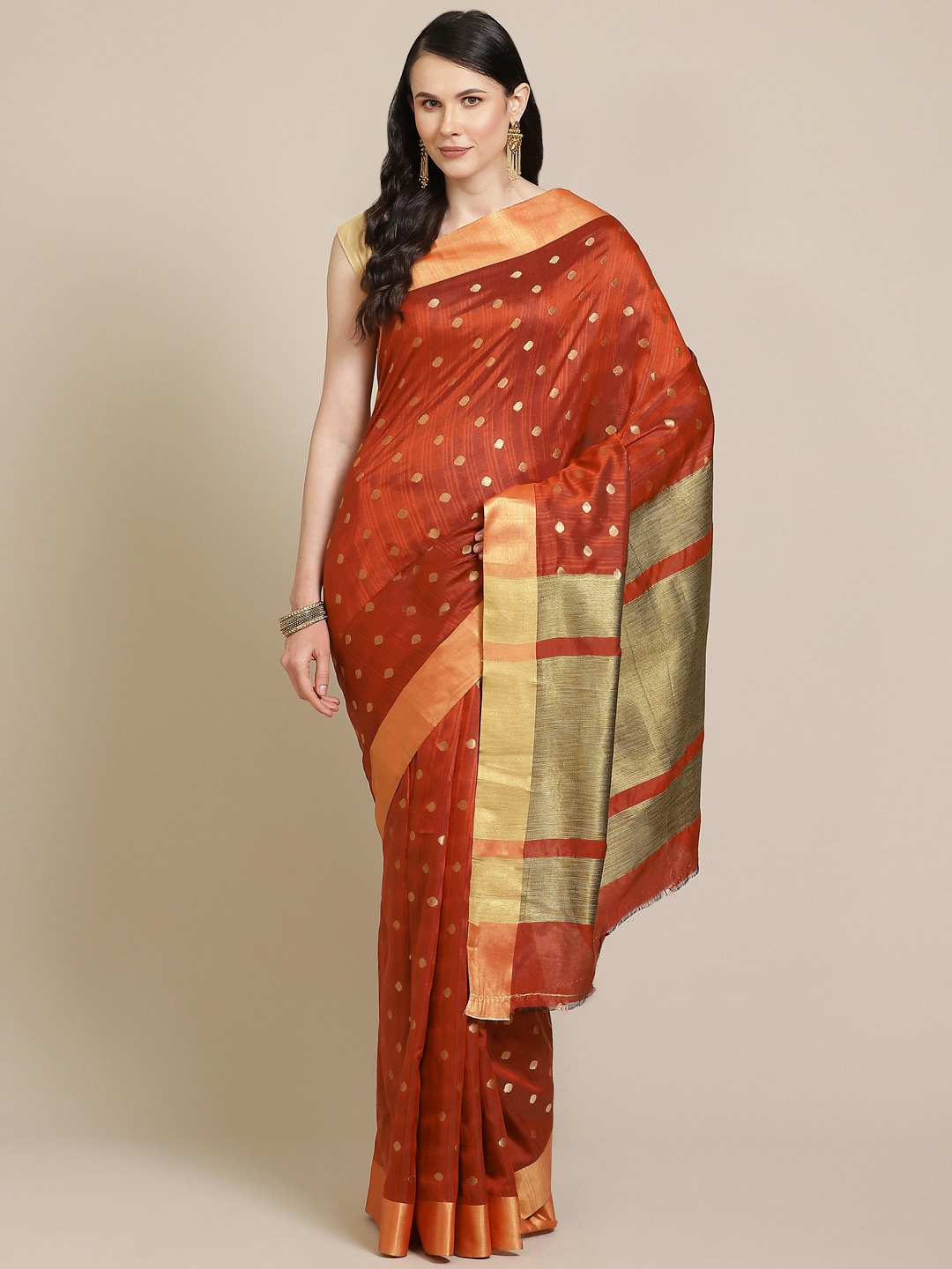 

SHOPGARB Rust & Golden Silk Cotton Woven Design Banarasi Saree