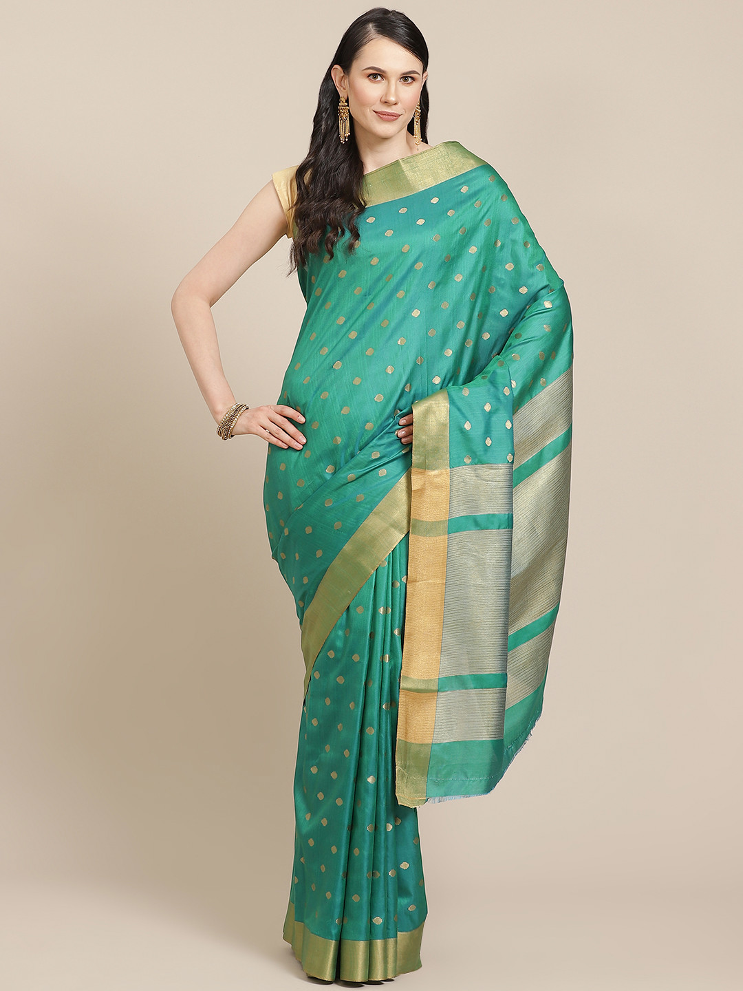 

SHOPGARB Green & Golden Woven Design Banarasi Saree
