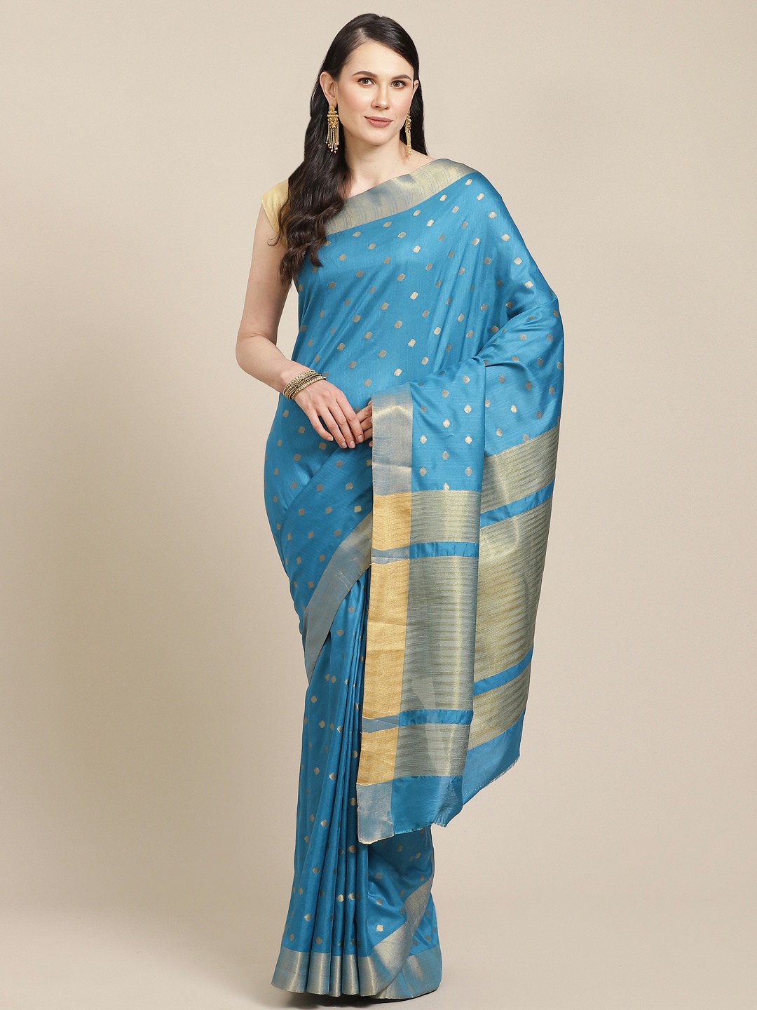 

SHOPGARB Blue & Golden Woven Design Banarasi Saree