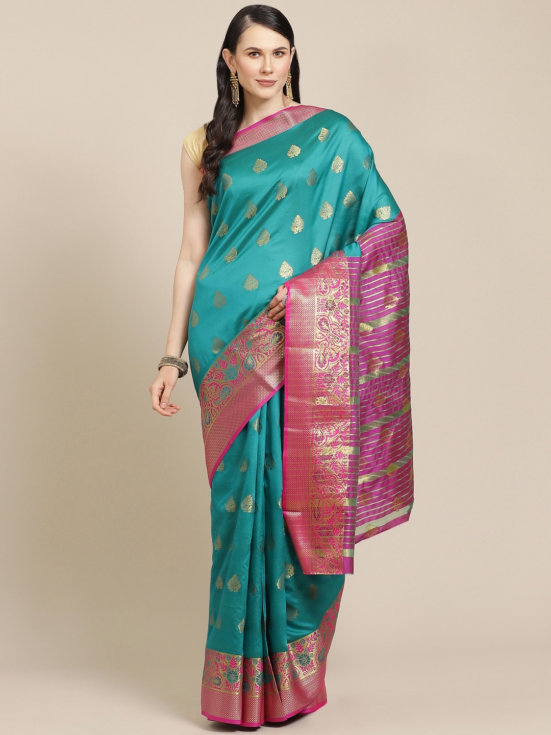 

SHOPGARB Green & Golden Woven Design Banarasi Saree