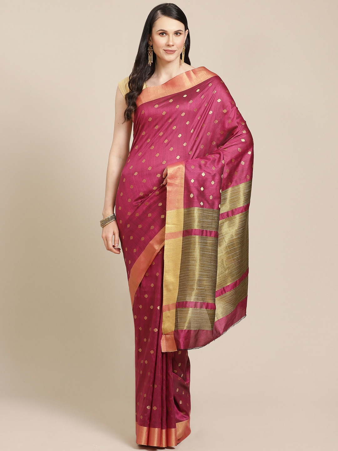 

SHOPGARB Magenta & Golden Woven Design Banarasi Celebrity Saree
