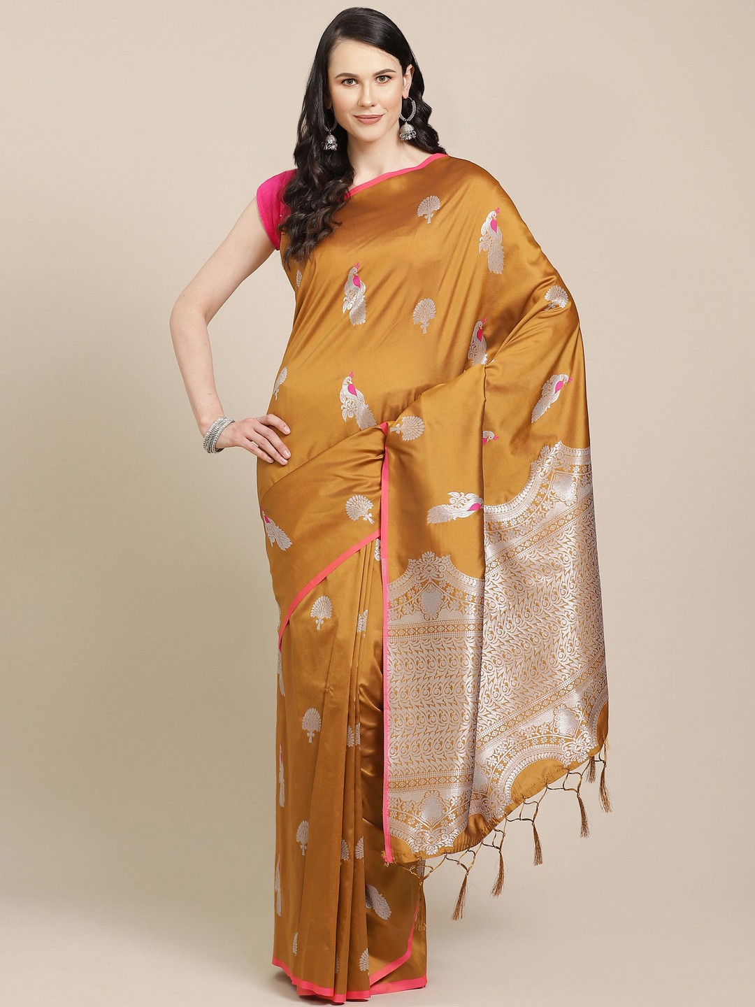 

SHOPGARB Mustard & Silver Silk Cotton Woven Design Banarasi Saree