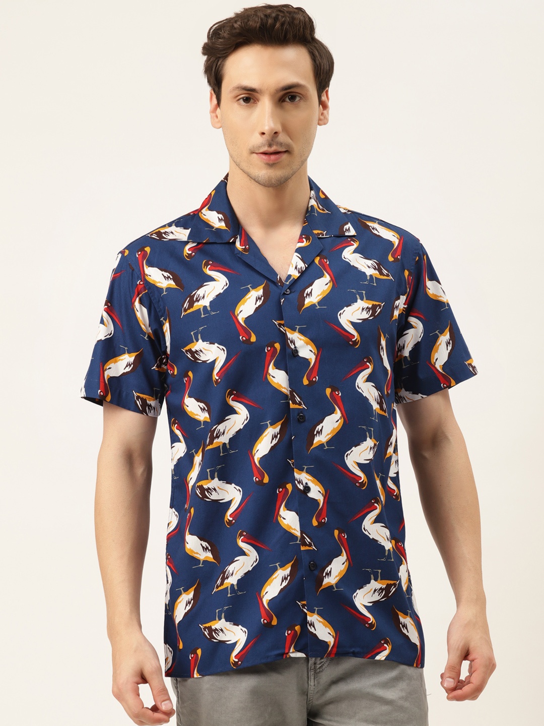 

Hancock Men Navy Blue & Red Conversational Print Cotton Relaxed Fit Casual Shirt