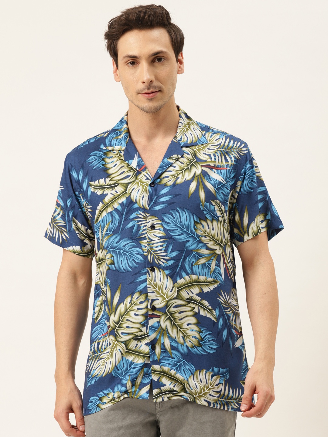 

Hancock Men Navy Blue & Green Tropical Print Relaxed Fit Casual Shirt