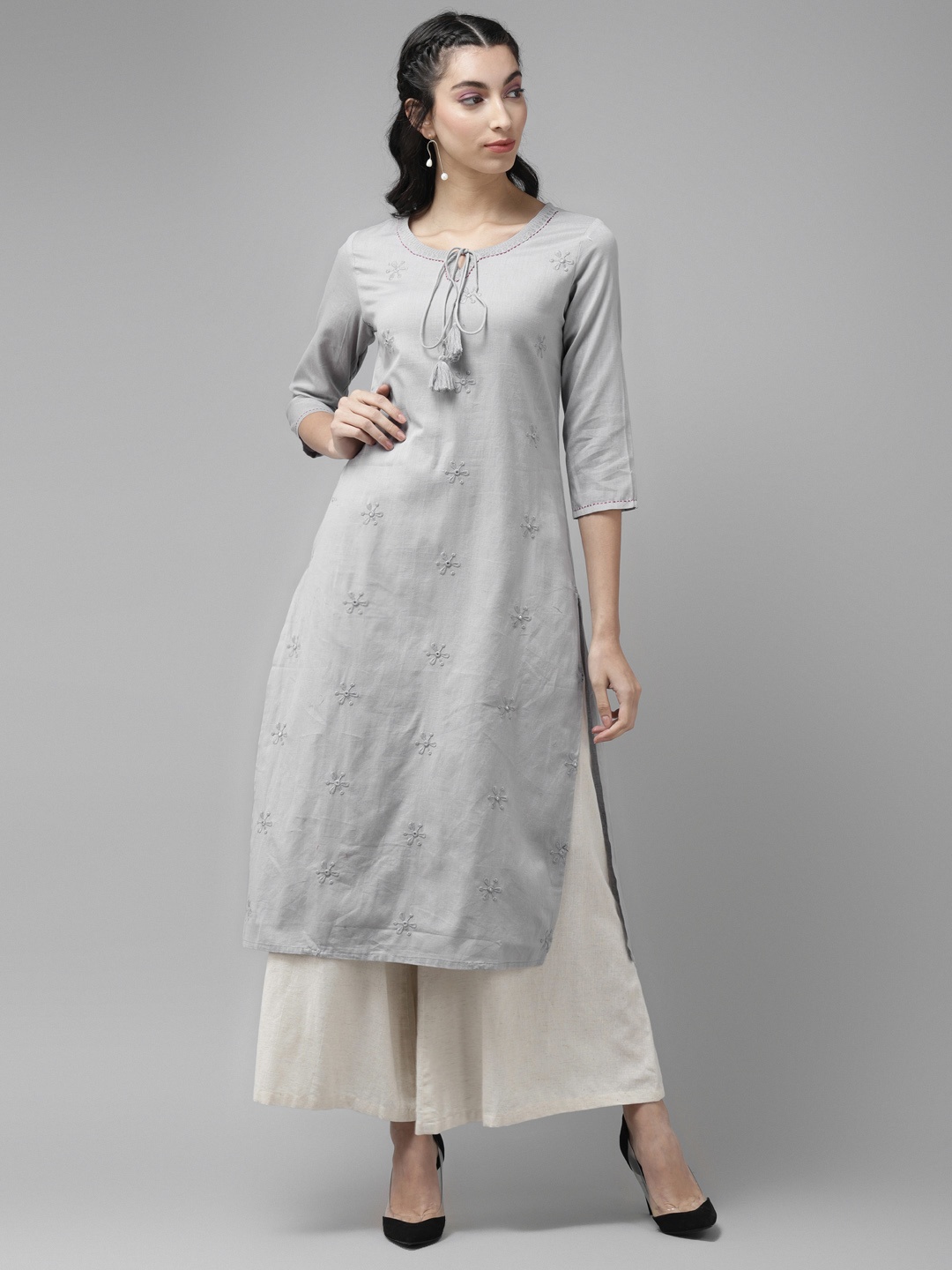 

Cayman Women Grey Embroidered Straight Kurta