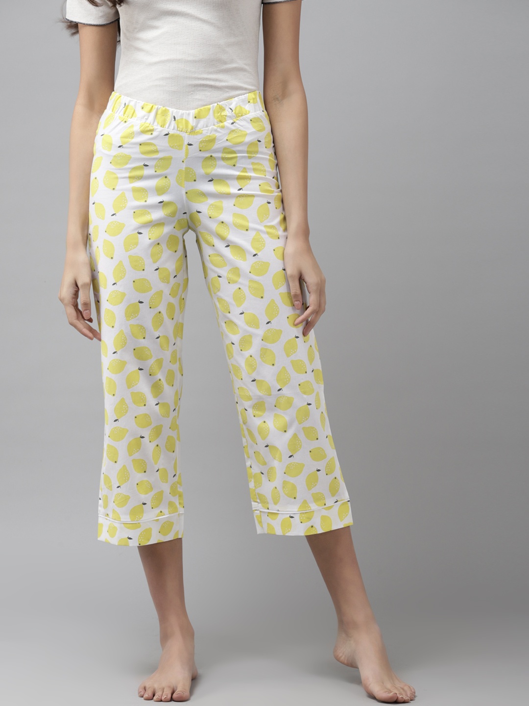 

Cayman Women White & Yellow Lemon Print Pure Cotton Lounge Pants