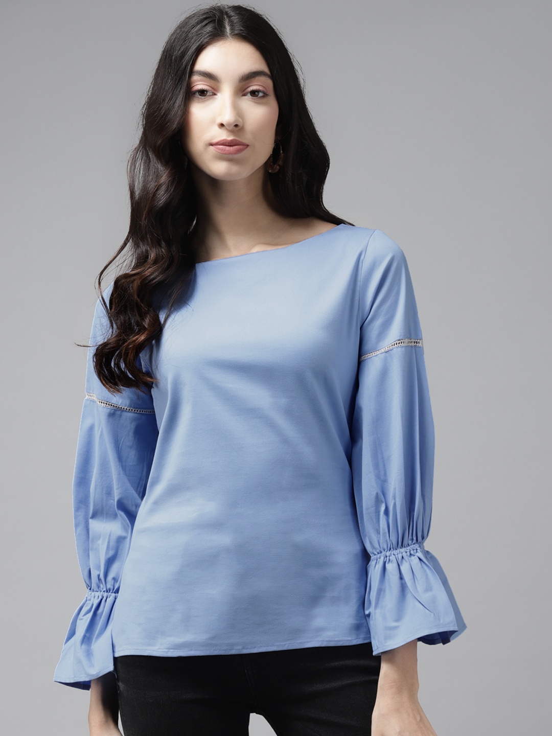 

Cayman Blue Bell Sleeves Pure Cotton Regular Top