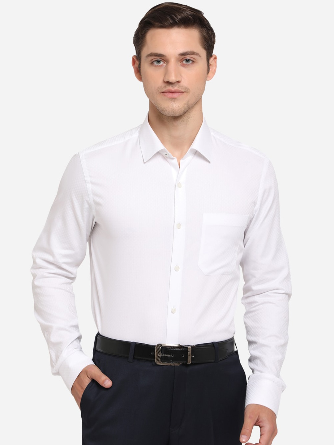 

JADE BLUE Men White Slim Fit Self Design Formal Shirt