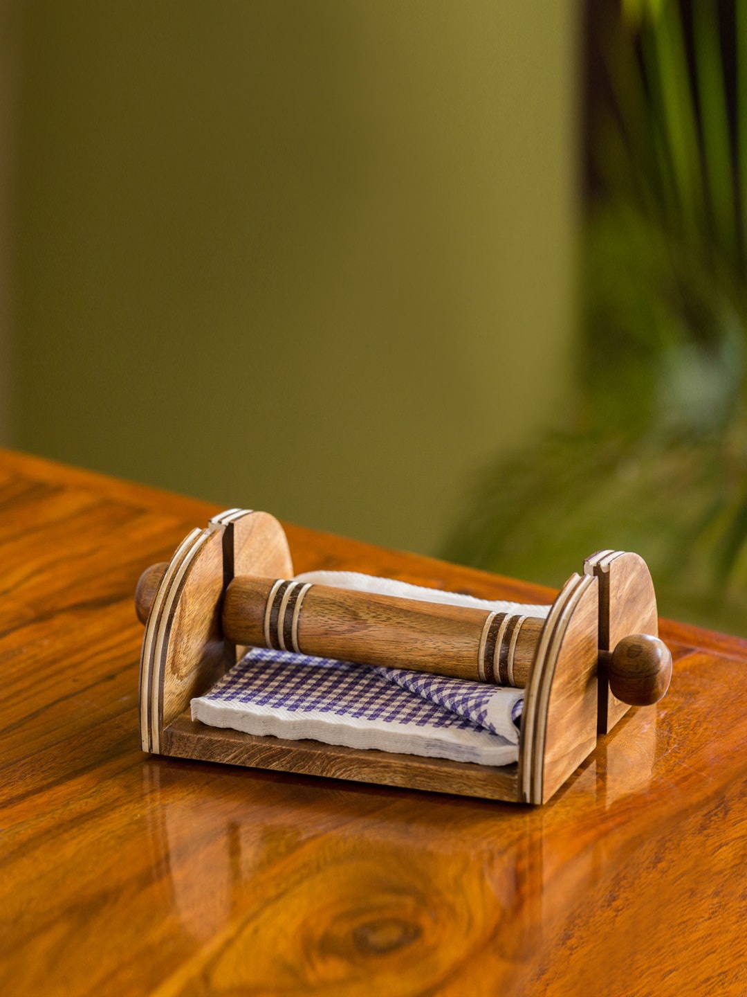 

ExclusiveLane Brown Hand Engraved Nap Roll Wooden Tissue & Napkin Holder