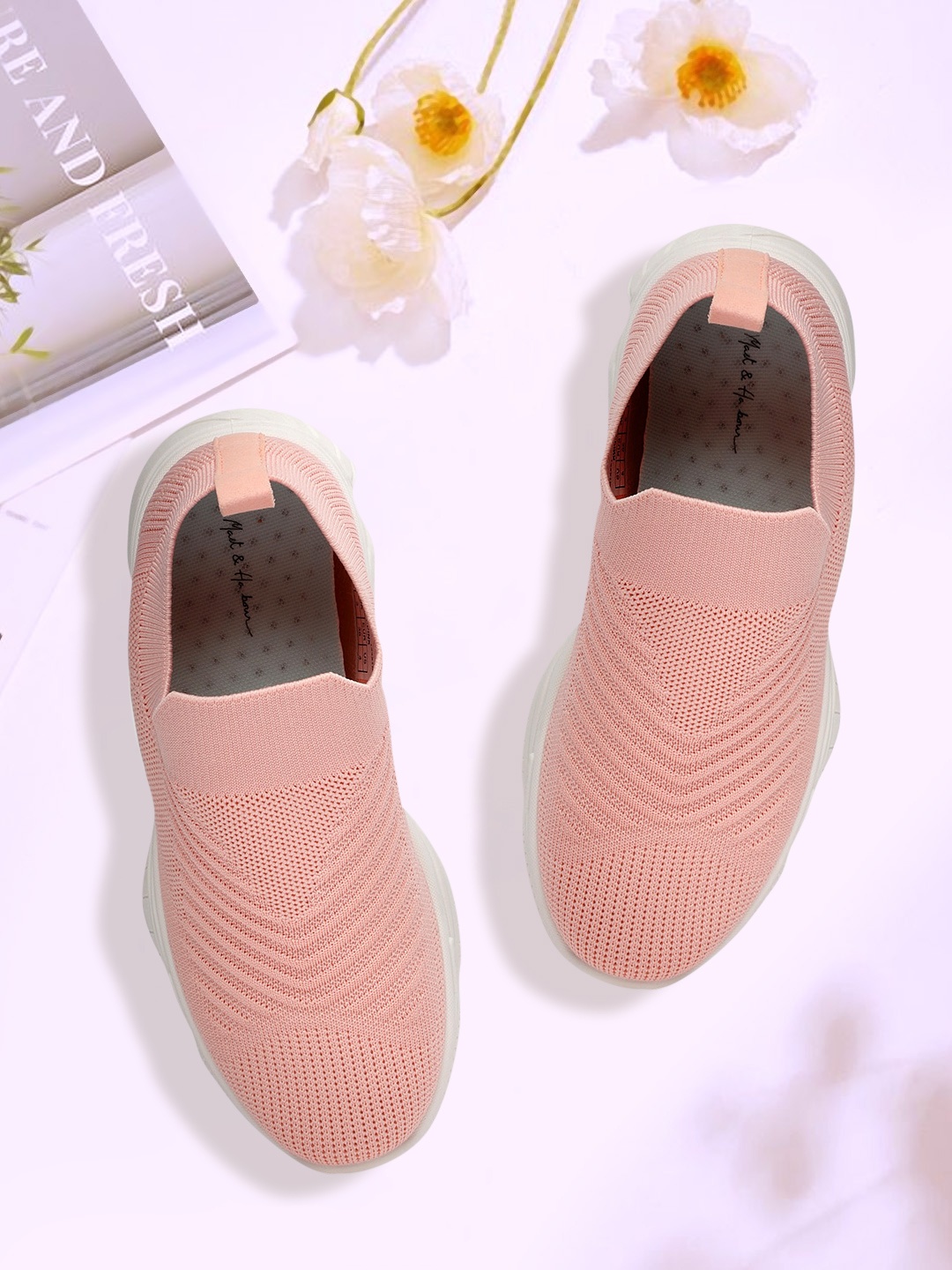 

Mast & Harbour Women Peach-Coloured Woven Design Slip-On Sneakers