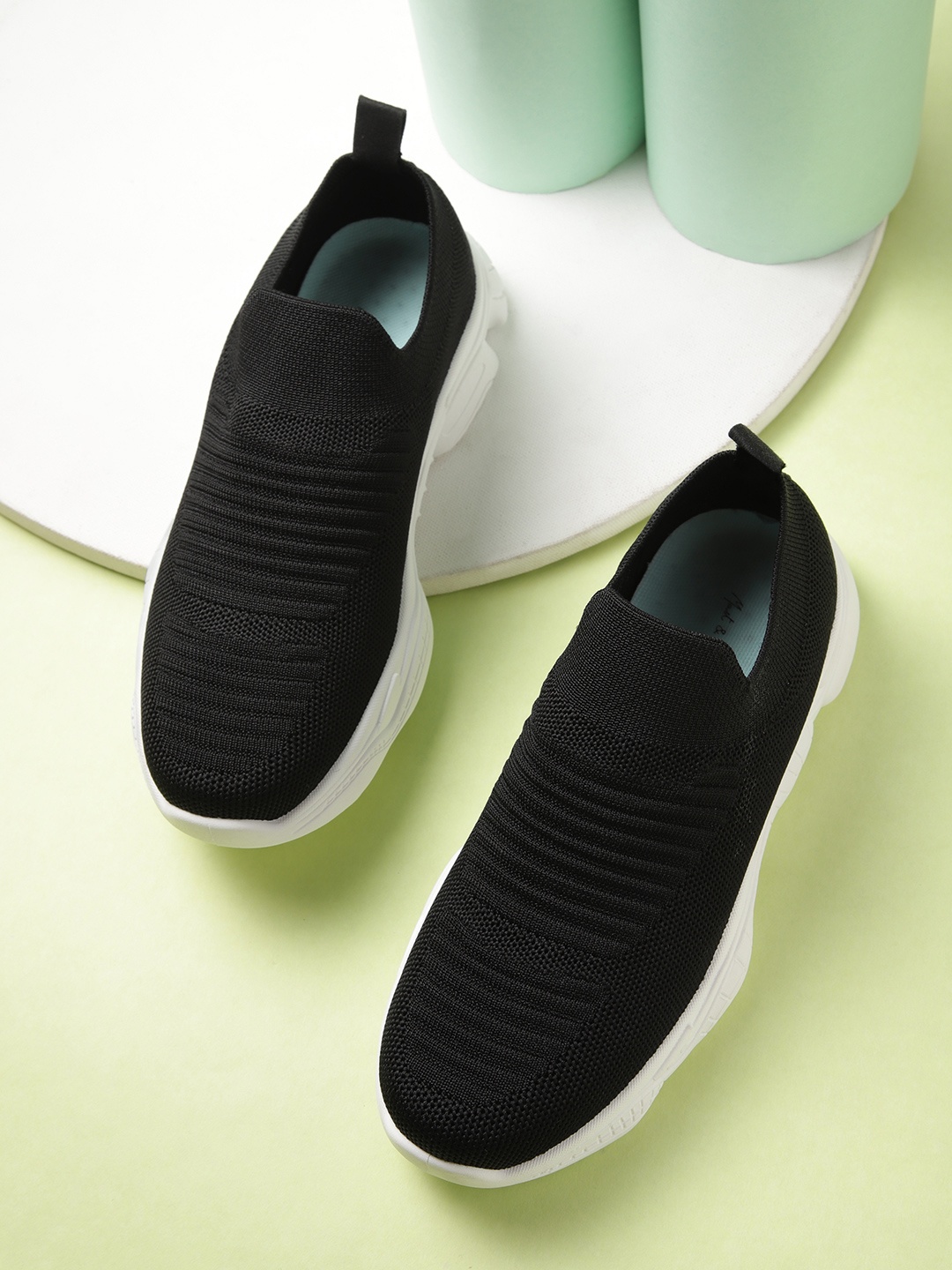 

Mast & Harbour Women Black Woven Design Slip-On Sneakers