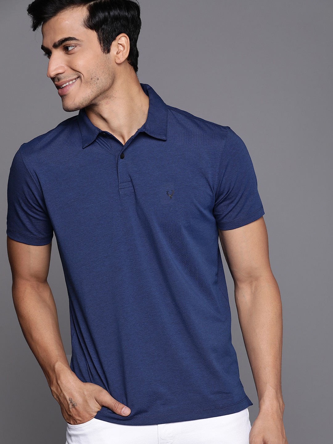 

Allen Solly Men Navy Blue Cotton Solid Polo Collar T-shirt