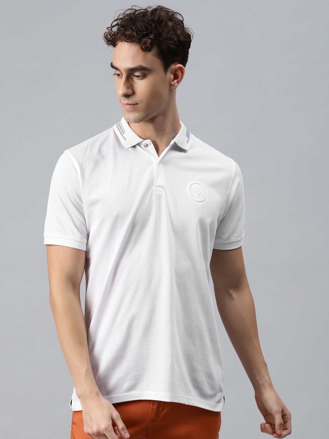 

Allen Solly Men White Brand Logo Embrossed Polo Collar T-shirt