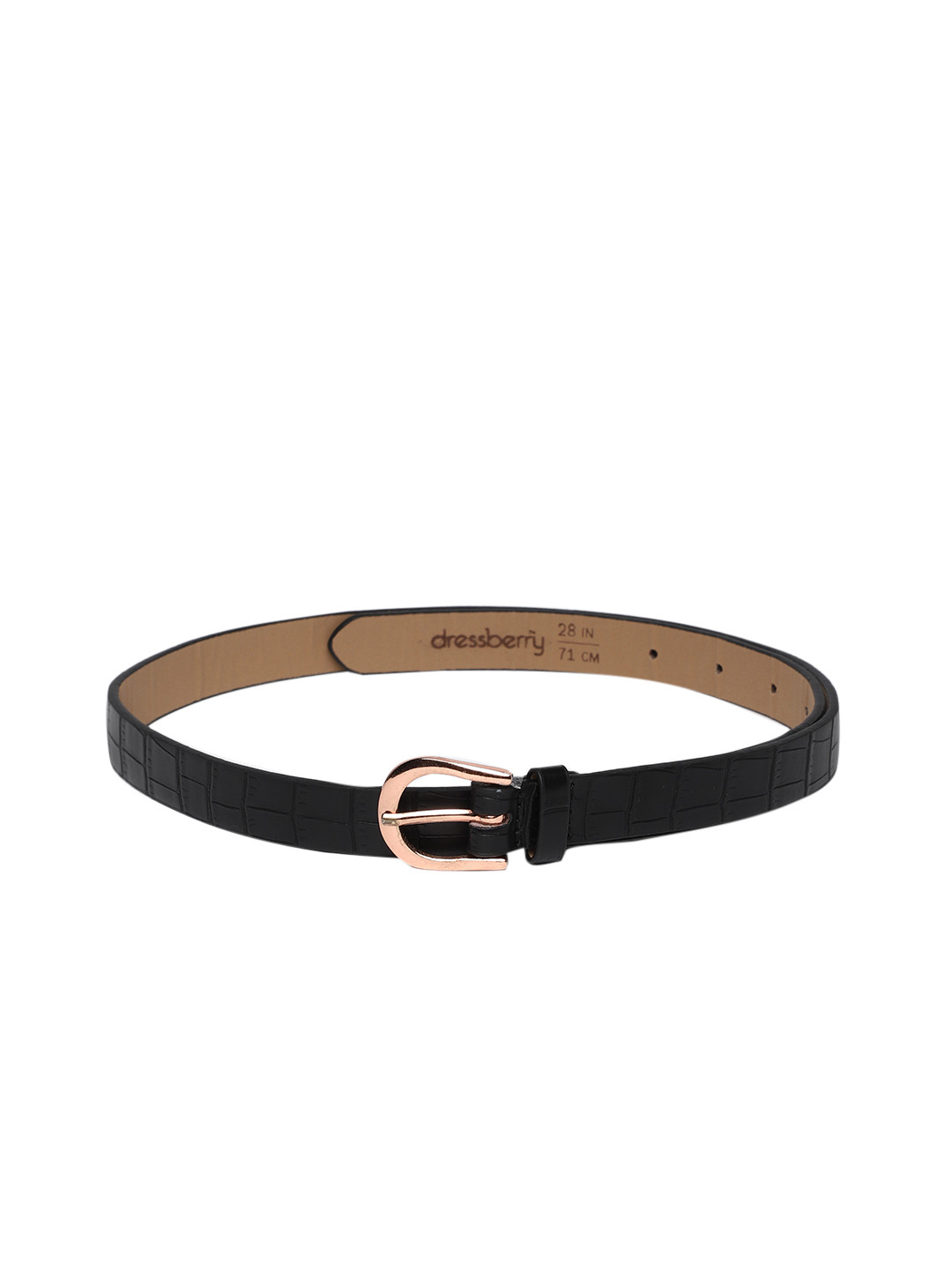 

DressBerry Women Black Croc Textured Belt
