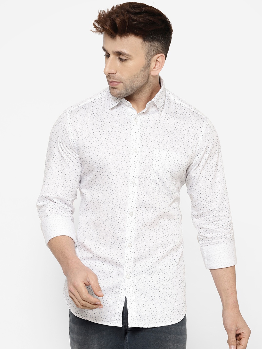 

cape canary Men White Regular Fit Printed Casual Shirt