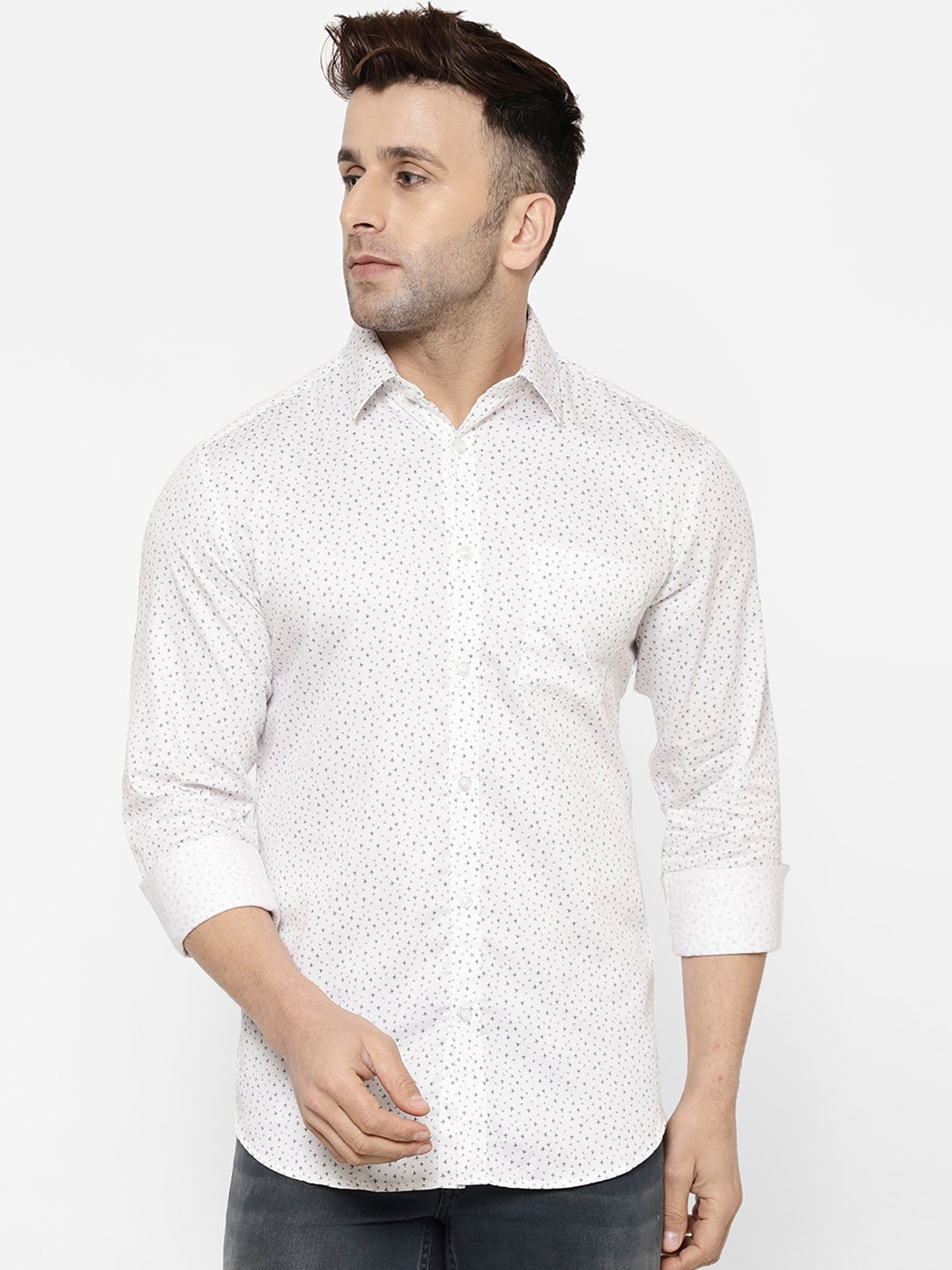 

cape canary Men White Regular Fit Printed Casual Shirt