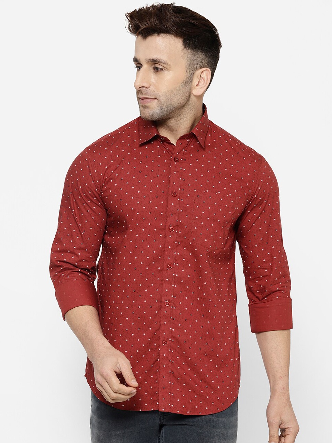 

cape canary Men Red Regular Fit Printed Casual Shirt