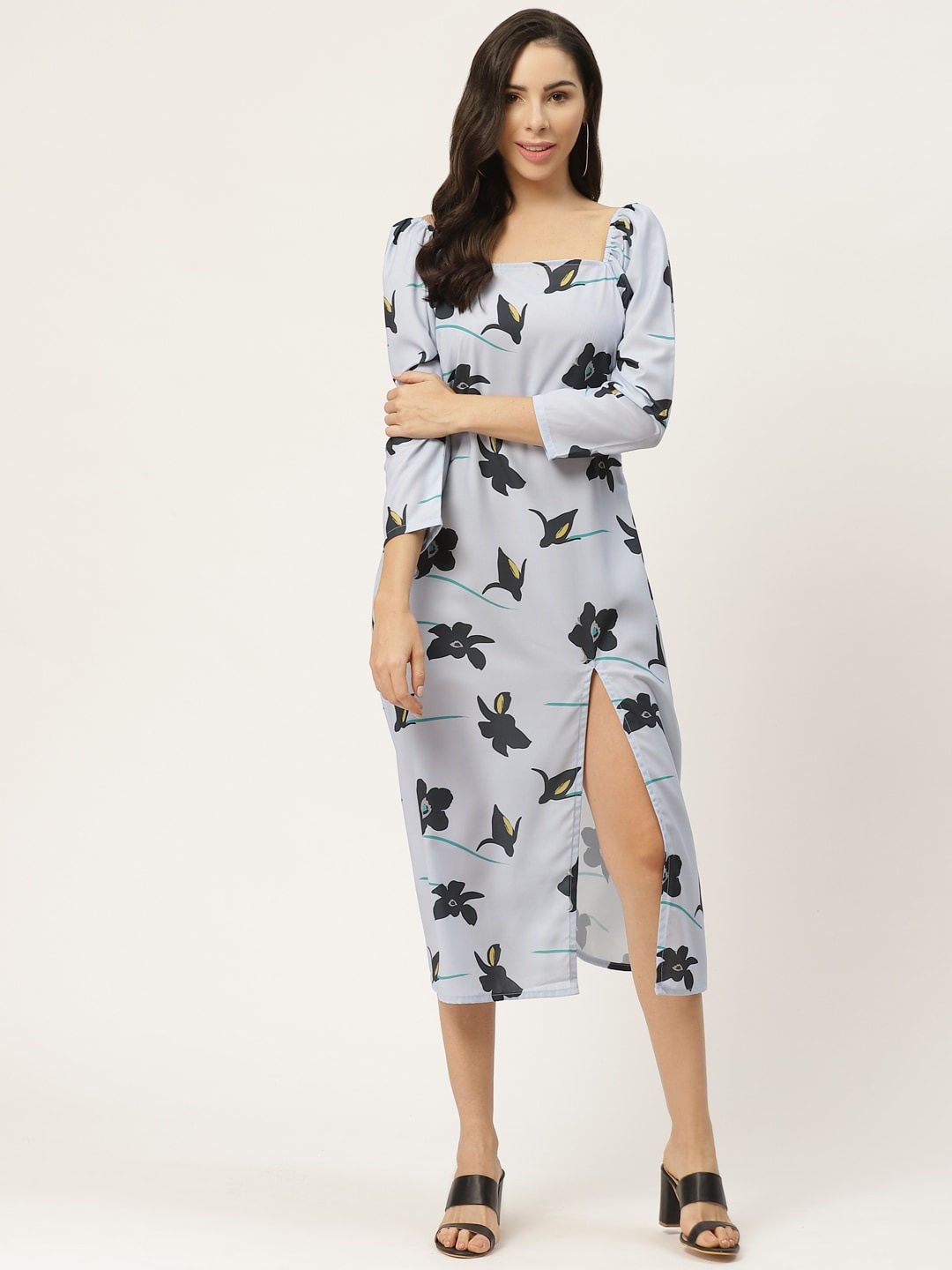 

MELOSO Women Blue & Black Printed A-Line Dress