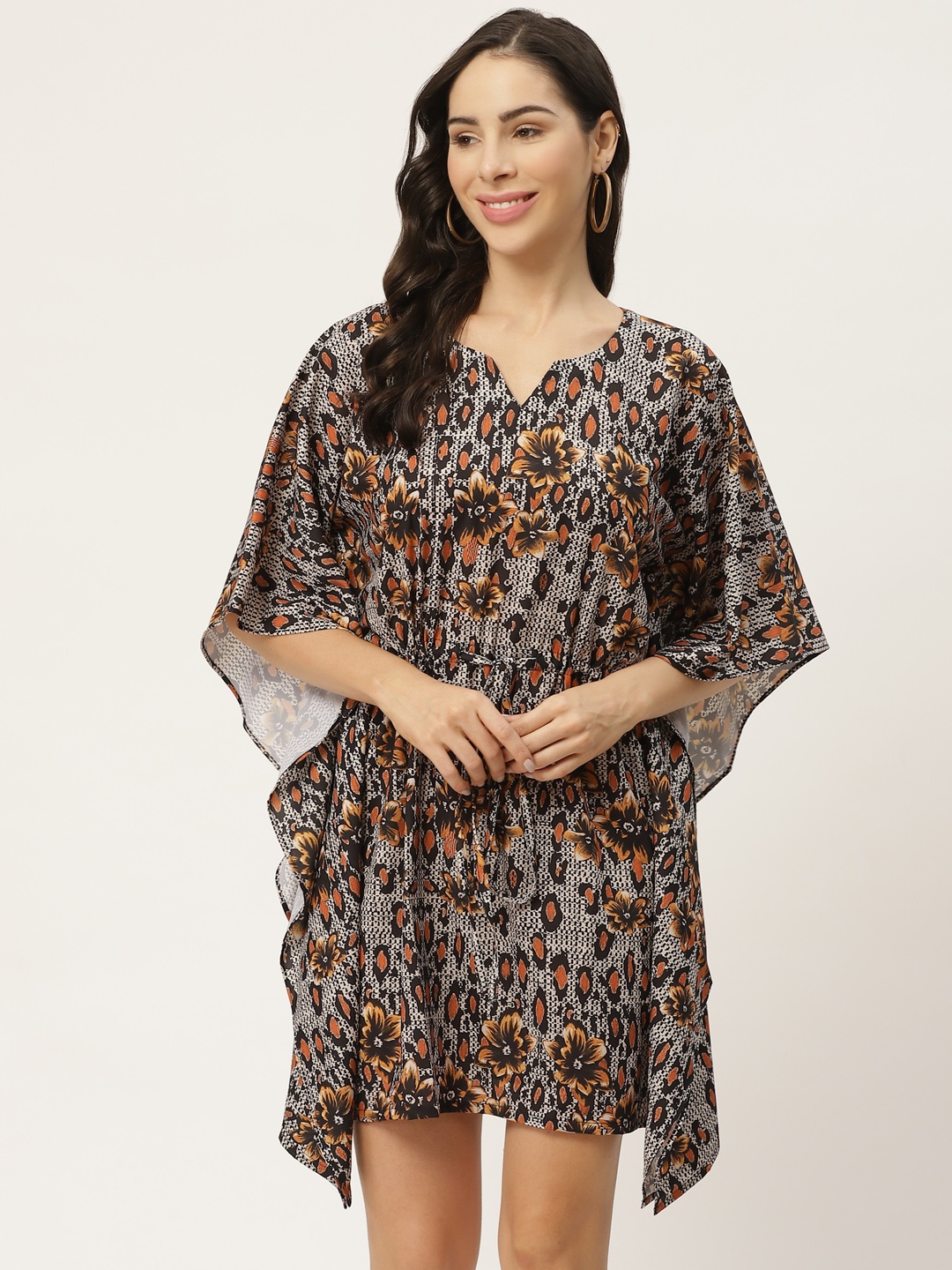 

MELOSO Women Black & Grey Printed Kaftan Dress