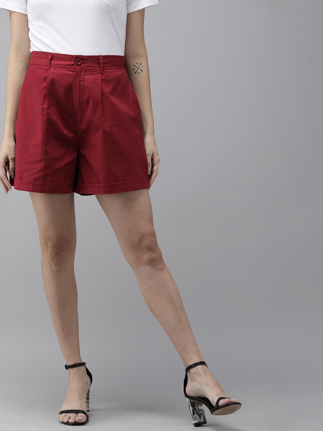 

The Dry State Women Maroon Solid Loose Fit Regular Shorts