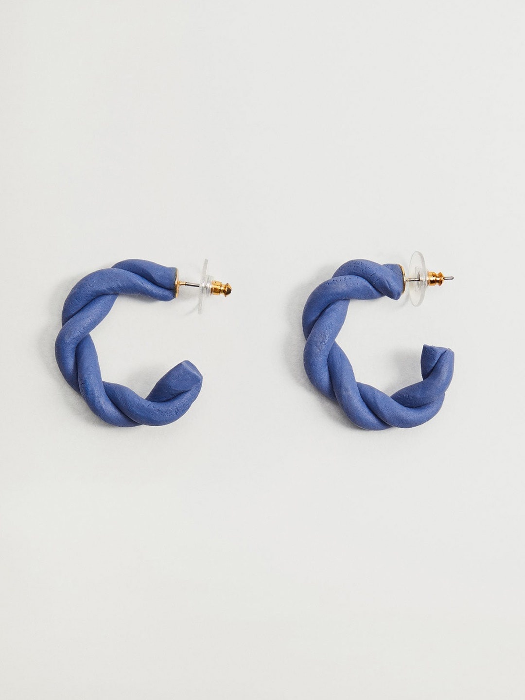 

MANGO Blue & Gold-Toned Twisted Crescent Shaped Half Hoop Earrings