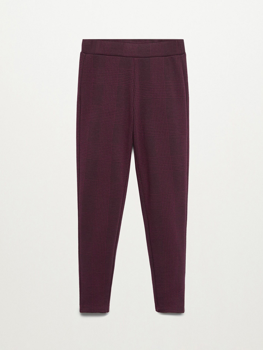 

Mango Kids Girls Burgundy & Black Sustainable Self-Checked Leggings
