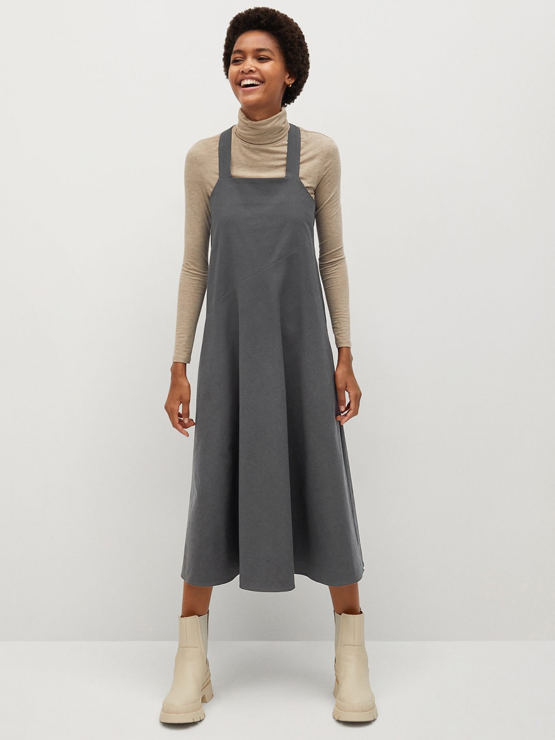 

MANGO Women Charcoal Grey Solid A-Line Dress