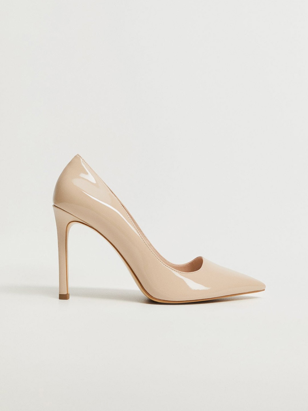 

MANGO Women Beige Solid Patent Finish Formal Pumps