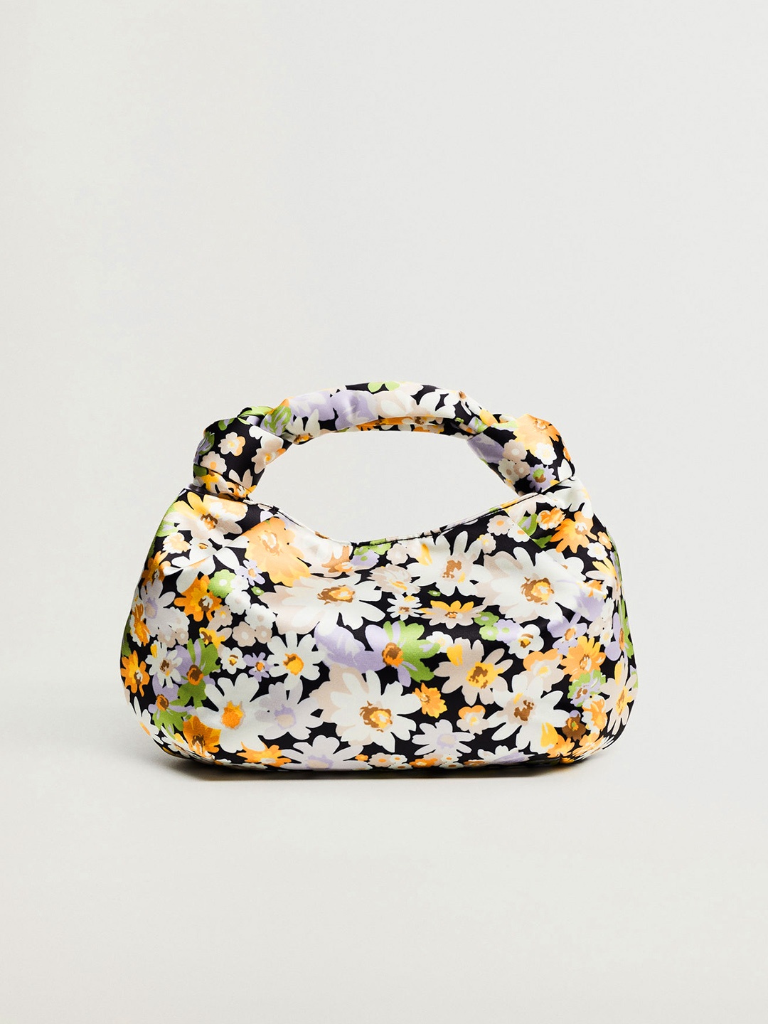 

MANGO White & Yellow Floral Print Handheld Bag