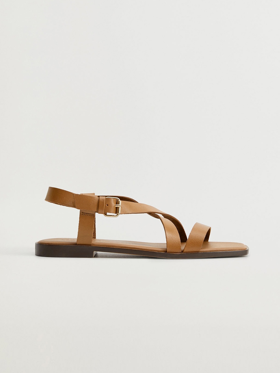 

MANGO Women Brown Solid Leather Open Toe Flats