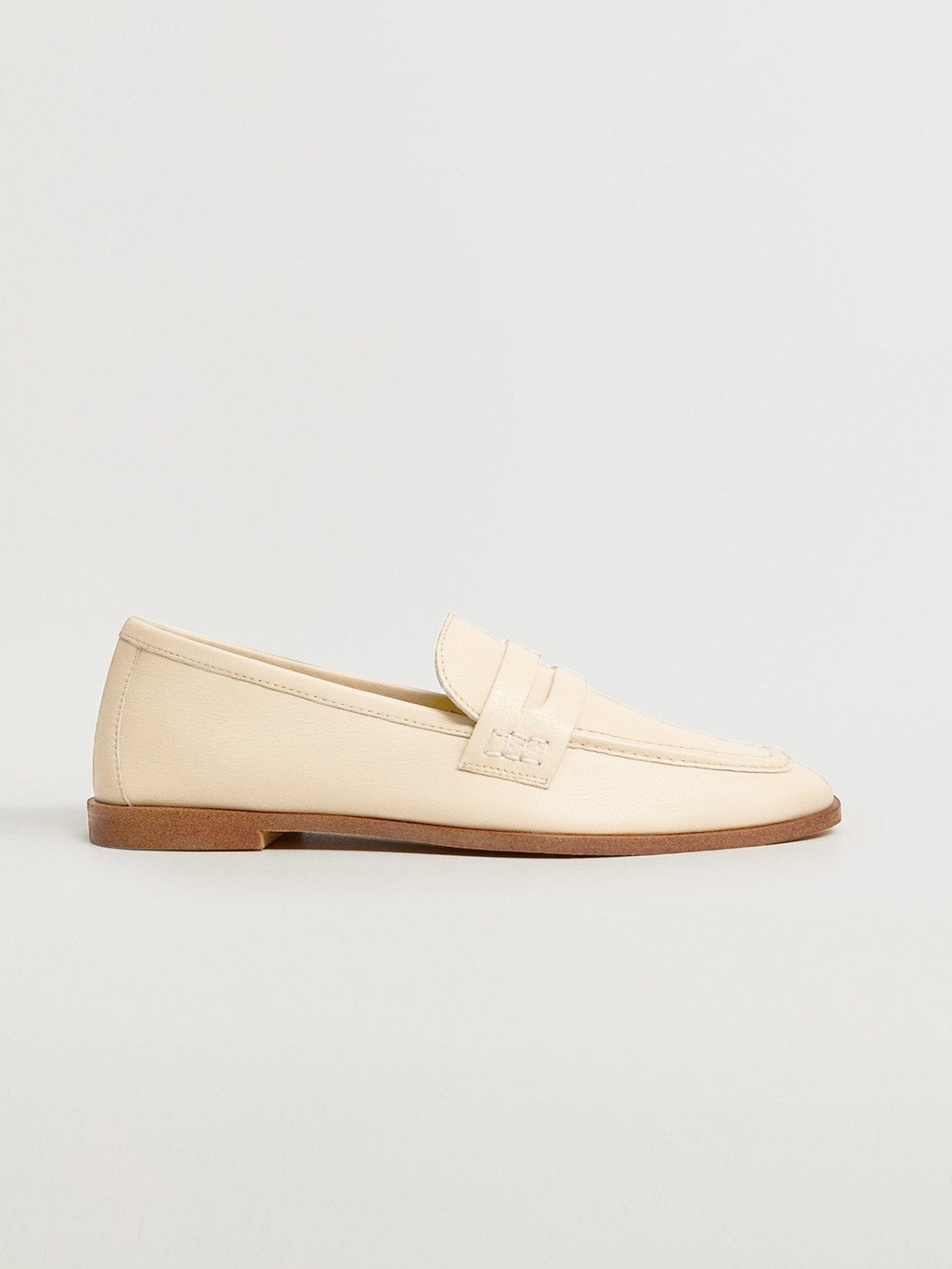 

Mango Women Leather Penny Loafers, Cream