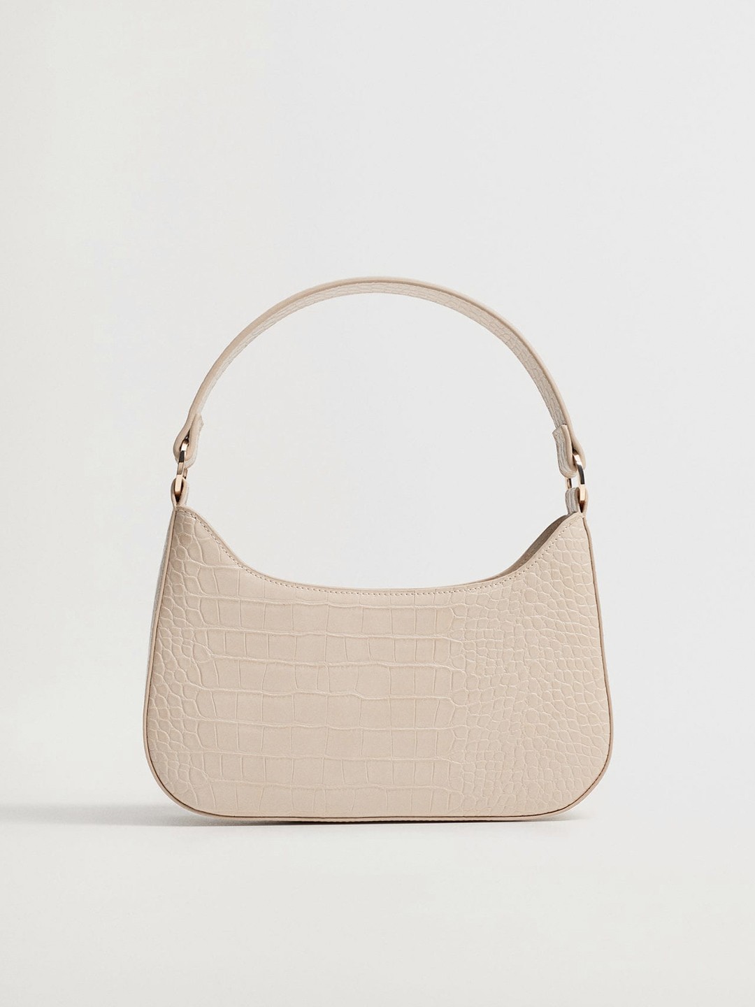 

MANGO Beige Croc Textured Handheld Bag
