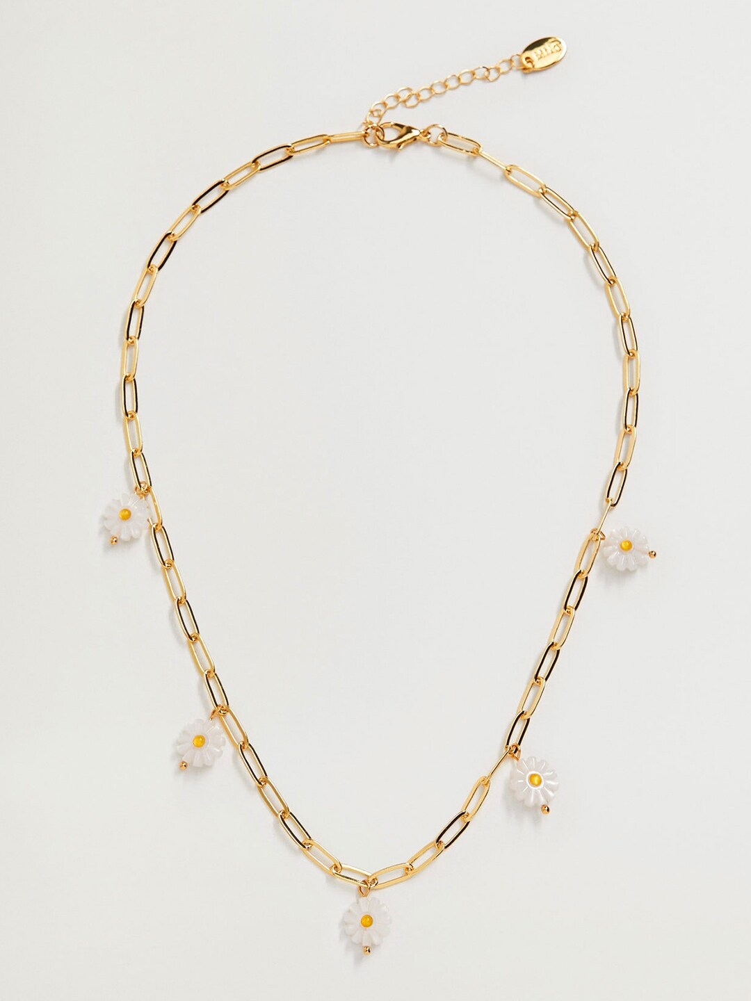 

MANGO Women Gold-Toned & Off-White Daisy Charm Link Chain Necklace