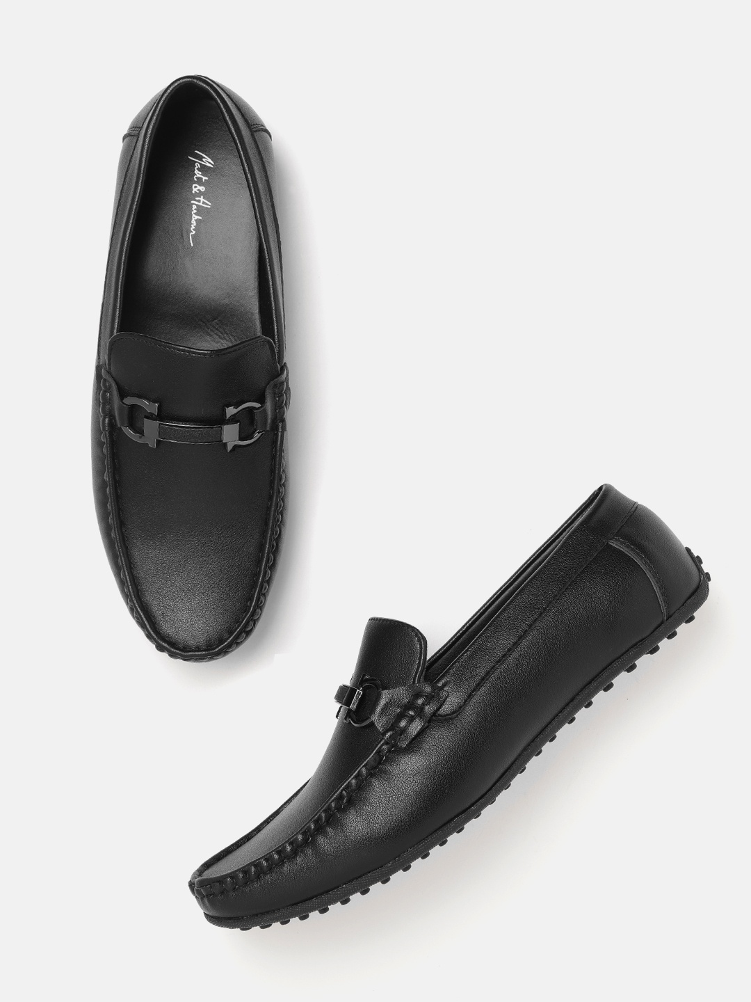 

Mast & Harbour Men Black Solid Horsebit Loafers