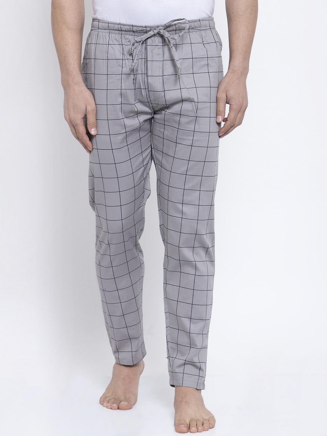 

JAINISH Men Grey & Black Checked Lounge Pants