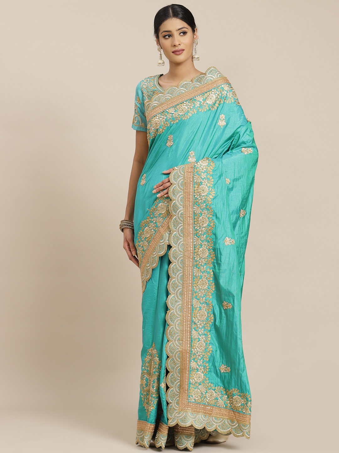 

Mitera Blue & Golden Ethnic Motifs Zari Saree