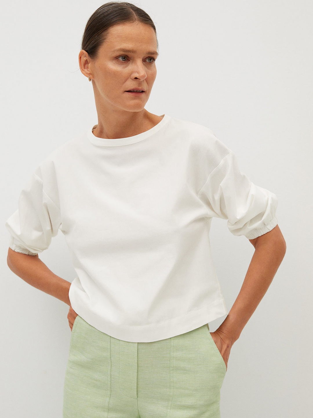 

Mango White Drop Shoulder Sleeves Regular Top