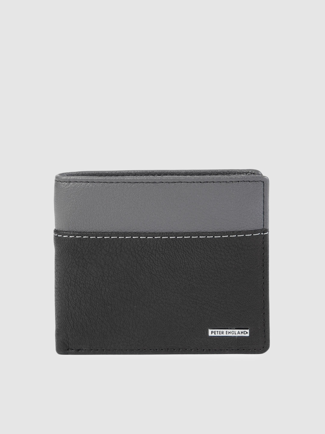 

Peter England Men Black & Grey Colourblocked Leather Two Fold Wallet