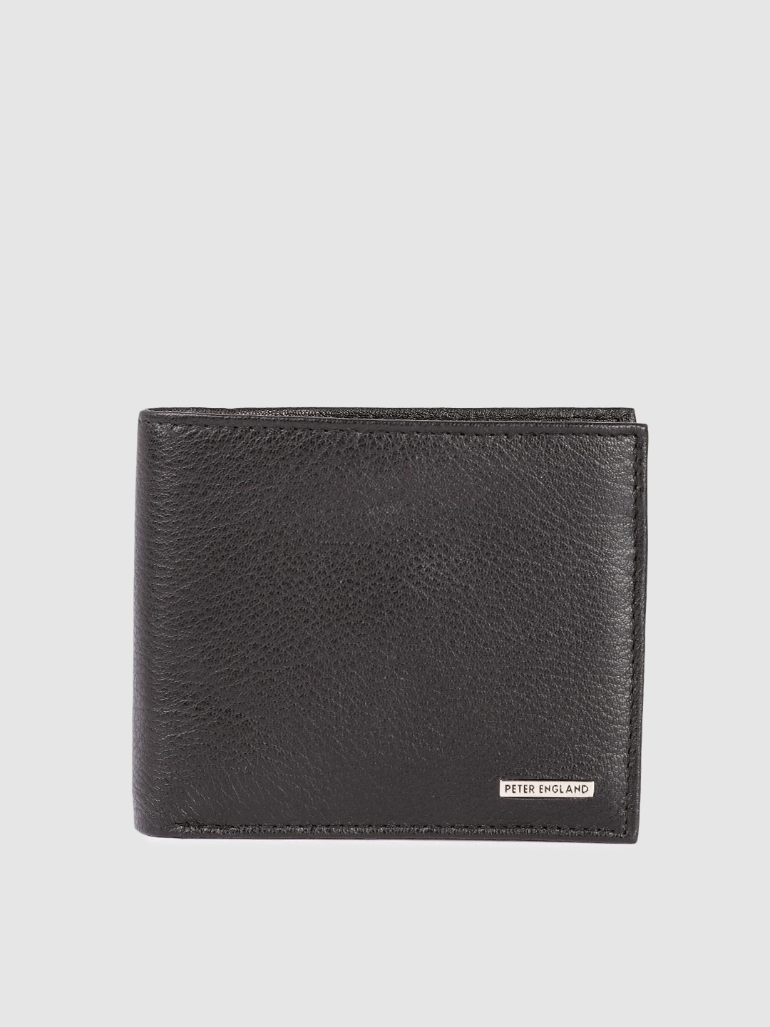 

Peter England Men Black Solid Leather Two Fold Wallet