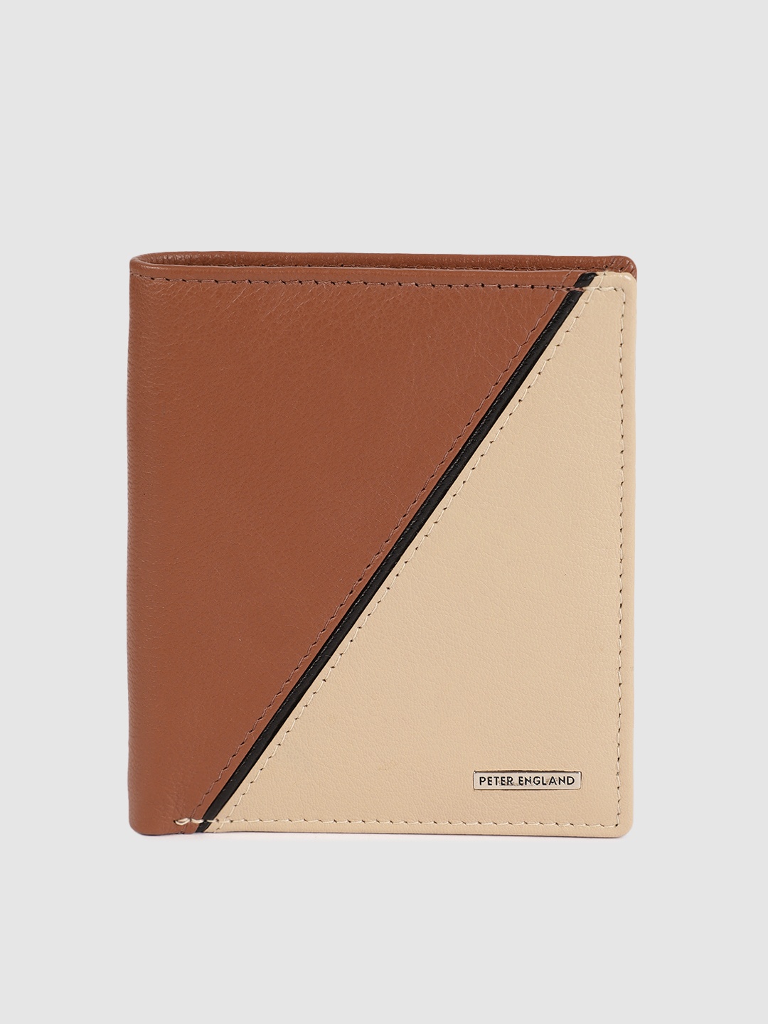 

Peter England Men Brown & Beige Colourblocked Two Fold Leather Wallet