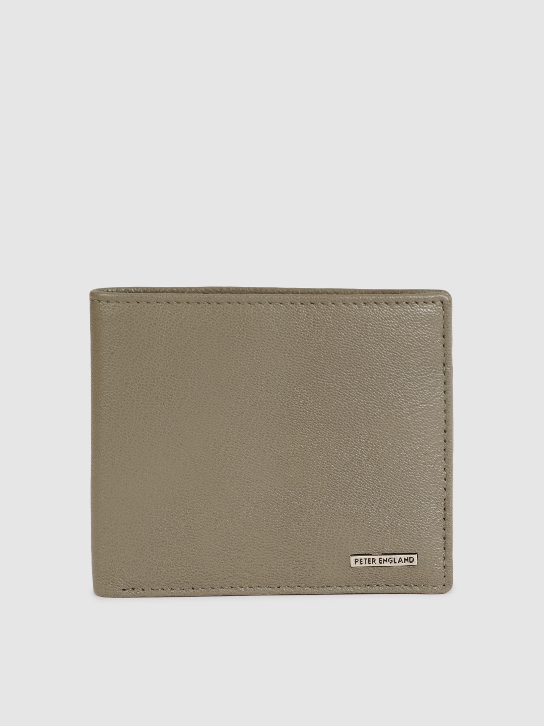 

Peter England Men Grey Textured Two Fold Leather Wallet
